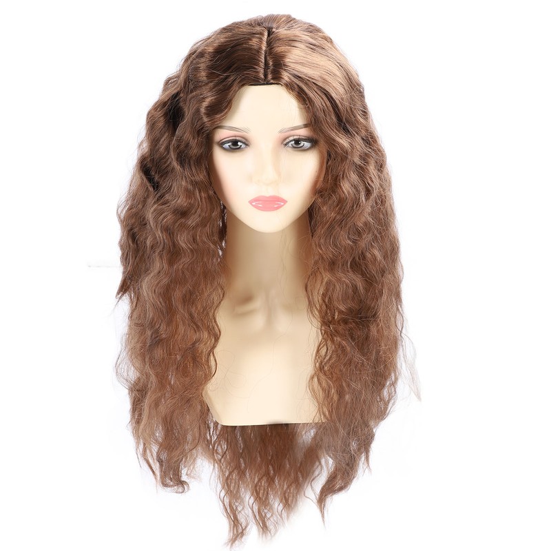 Light Brown Wave Wig Adjustable Charming Breathable Comfortable Fluffy Heat