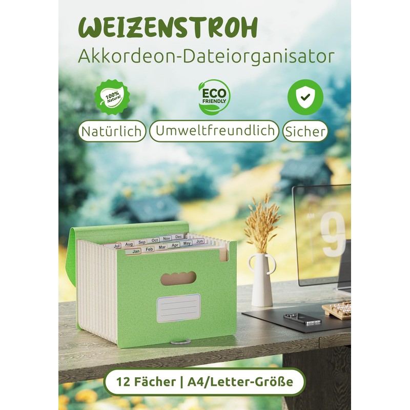 EcoStash Document Folder A4 12 Compartments Wheat Straw Expanding Folder