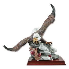 BANBERRY DESIGNS American Bald Eagle Hand Crafted and Hand Painted Porcelain Figurine on a Wood Base 9" H X 8.5" W