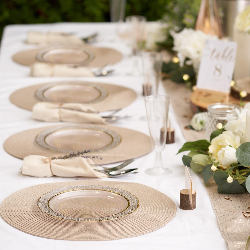 MATANA 40 Premium Clear Plastic Dessert Plates with Gold Rim