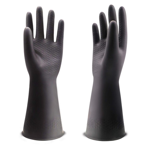 Uxglove Chemical Resistant Gloves, Work Heavy Duty Industrial Rubber Gloves,12.2",Black 1 Pair Size Medium
