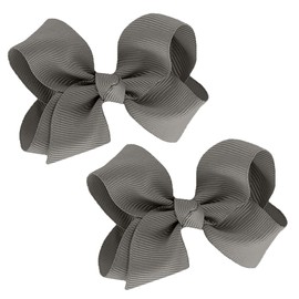 WD2U Girls Set of 2 Small Grosgrain 3" Pigtail Hair Bows French Clip Barrettes Metal Grey