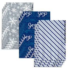 American Greetings Christmas Wrapping Paper Sheets, Snowflakes, Greenery and Stripes (12 Sheets, 30 in. x 20 in.)