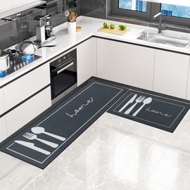 LHHMZ Set of 2 Kitchen Rug Non-Slip Washable Kitchen Door Mat Kitchen Mats Sets for Kitchen, Hallway, Dining Room and Entrance Area, 40 x 60 cm + 40 x 120 cm