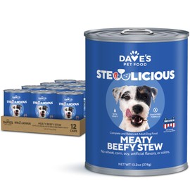 Dave's Pet Food Stewlicious Soft Dog Food Wet (Meaty Beef Stew), Made in USA Canned Dog Food, Added Vitamins & Minerals, Wheat & Gluten-Free, Small to Large Dogs 13.2 oz Cans (Case of 12)