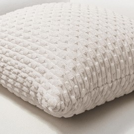 Softalker Throw Pillow Covers 16x16 Set of 2, Soft Corduroy Boho Stripe Decorative Spring Pillow Cover, Couch Fluffy Pillow Cover for Farmhouse Home Decor Bed Living Room, Beige