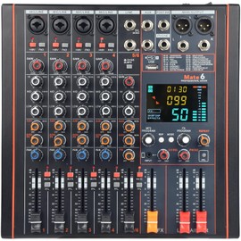 6 Channel Audio Mixer, Sound Board with Bluetooth USB Echo Delay 99DSP+48V Phantom DJ Mixer Board for Karaoke Studio Recording, Live Streaming,Podcasting