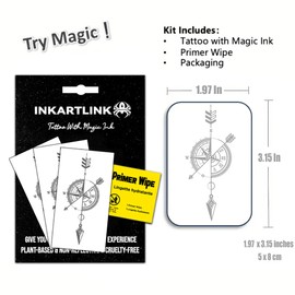 INKARTLINK Semi Permanent Tattoos, 3 Sheets of Small Temporary Tattoos, Adult Art Designs, Party Favors, Waterproof, Realistic, No Adhesive, No Reflective, Lasts 1-2 Weeks (Compass Sword)