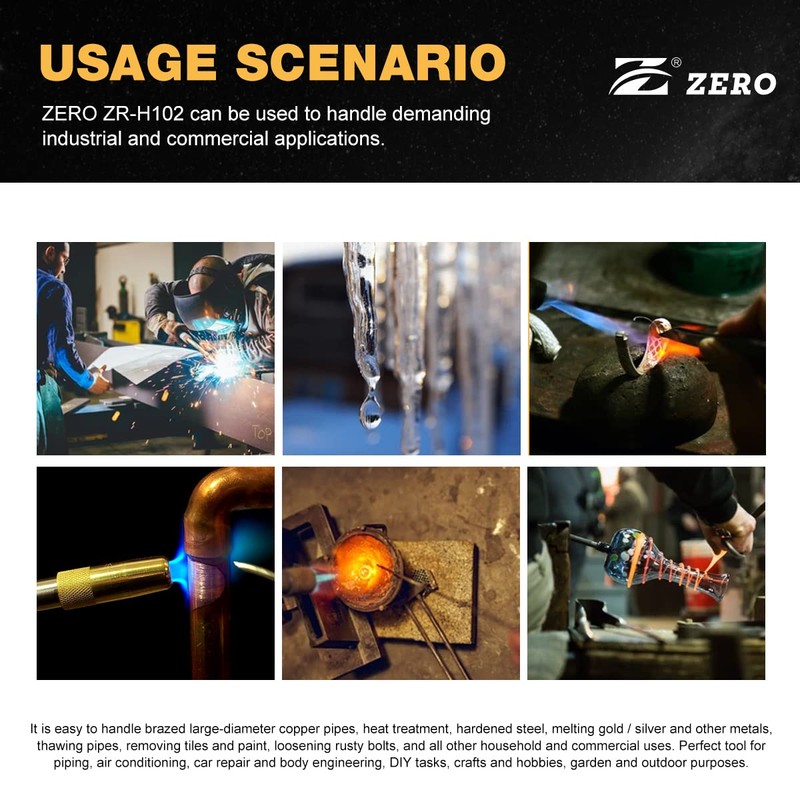 Zero ZR-H102 Trigger Start Propane Torch Head High Intensity Adjustable