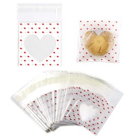 FAZHBARY 200 PCS Valentine Heart Mini Cookie Bags - Self Sealing Cellophane Bags for Candy & Bakery Supplies