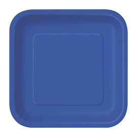 Trimming Shop 9" Heavy Duty Square Dessert Plates Royal Blue Disposable Plates 23cm - Color Themed Paper Tableware for BBQs, Weddings, Birthday, Multipurpose Occasions (14 Pack)
