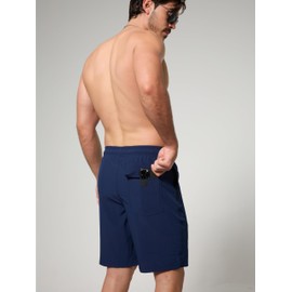 Arcweg Men's Swim Shorts Long Length Swimming Trunks with Compression Lining 2 in 1 Swimming Short with Zipper Pockets Men's Swim Trunk Quick Dry Double Layer Navy Blue+AnchorM(UK)