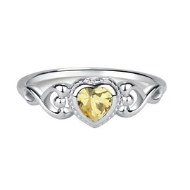 Precious Pieces Sterling Silver November CZ Simulated Birthstone Baby Ring with Heart for Little Girls, Kids and Toddlers (Size 1)