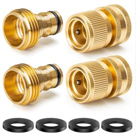 Aidarmoll Garden Hose Quick Connect, Brass Hose Quick Connect fittinging, 3/4 Inch Heavy Duty Hose Connector, Leak-Proof, Easy to Install, Compatible with Standard Garden Hoses (2 Pack)