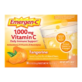 Emergen-C 1000mg Vitamin C Immune Support Powder Tangerine 30CT includes Zinc, Manganese, 7 B Vitamins and Electrolytes for Back to School Essentials