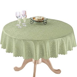 Collections Etc Fancy Scroll Scalloped Edge Festive Tablecloth, Sage Green, 60" X 90"