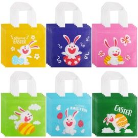 DERAYEE 24Pcs Easter Tote Gift Bags, Easter Non-Woven Candy Bags Treat Goody Bags with Handles for Easter Egg Hunt, Easter Party Favor Supplies