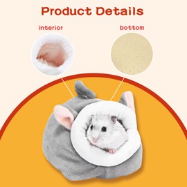 Siliget 1 Pack Hamster Bed, Mini Soft and Warm Hamster House, Small Pet Bedding Cute Winter Sleeping Nest for Hamsters, Hedgehogs, Guinea Pigs - Grey