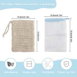 2Pcs Exfoliating Mesh Soap Saver Pouch Bag Sack, FHDUSRYO Handmade Soap Bubble Mesh Bags with Drawstring, Soap Bubble Mesh Net Bags for Face Washing, Body Cleansing