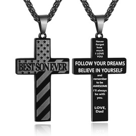 Cross Necklace for Men Gifts for Dad Son Brother Friend Man Cross Necklace American Flag Pendant Necklaces,Mens Accessories Birthday Christmas Gift,24 Inches Chain (Best Son Ever from Dad, Black)