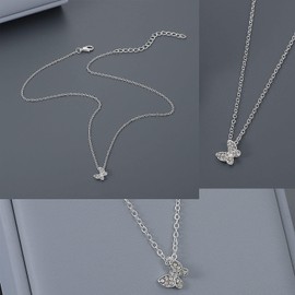 TseenYi Butterfly Necklace Crystal Butterfly Pendant Necklace Silver CZ Butterfly Pendant Necklace Mini Butterfly Choker Necklace Chain Jewellery for Women and Girls