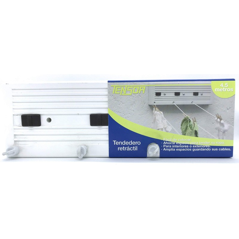 Tensor Tendedero de Ropa Retráctil, 3 Cables de 4.5 Metros,