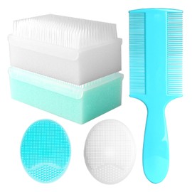 Cradle Cap Brush for Babies, Set of 5 Baby Bath Essentials with Bath Sponge Silicone Scrubber Long Handle Comb for Newborns Toddlers Boys Girls (Green)