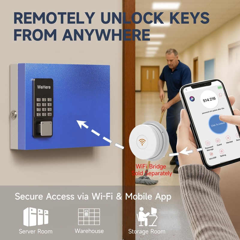WeHere 16-Key Smart Key Lock Box with Key Management App(Track