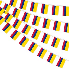 AhfuLife 1 Pack Colombia Flag Bunting for Party Decorations, 30 PCS Colombia String Flags- Double Sided for National Day Football Fan Party Decorations (5.5×8.3 Inch -33 Ft)