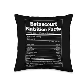 Funny Betancourt Family Designs Funny Nutrition Facts Last Name Design-Betancourt Throw Pillow, 16x16, Multicolor