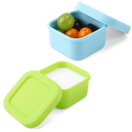 XIHIRCD 2pcs Condiment Containers with Lids, 3.4oz Silicone Reusable Dipping Sauce Small Cups Salad Fruit Food Dressing Container for Lunch Box Kids School Picnic Travel (Blue, Green)