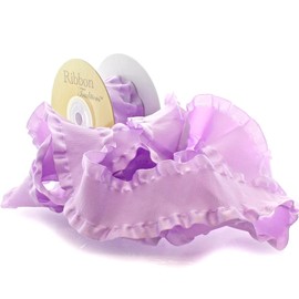 1.5" Satin Double Ruffle Edge Ribbon Light Orchid 3 Yards for Hair-Bows and Sewing