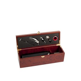 Bey-Berk Wine Bottle Rosewood Gift Box with a Five Piece Bar Set, One Size, Brown