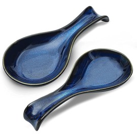 uniidea Ceramic Spoon Rest for Stove Top, Porcelain Spoon Holder, Large Spoon Rest for Kitchen Counter Stove Top, Spoon Rest Blue, Set of 2