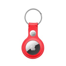 Crong Leather Case with Key Ring Leather AirTag Case Pendant with Key Ring, Red