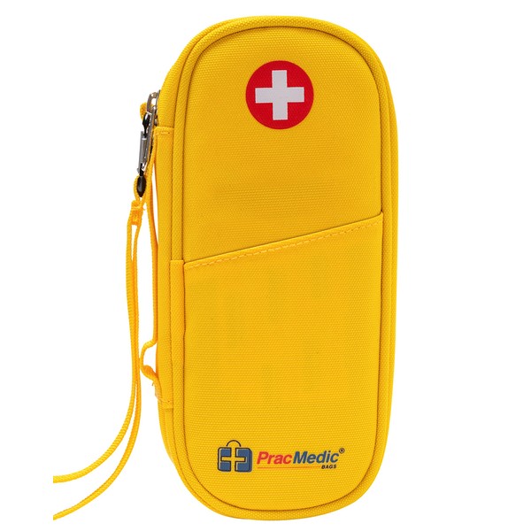 PracMedic Bags Epipen Carry Case- Insulated Medical Case for 2 Epi Pens or Auvi Q, Epi Trainer, Inhaler, Nasal Spray, Allergy Meds, Diabetic Supplies, Travel Medicine Kit for Emergencies (Yellow)