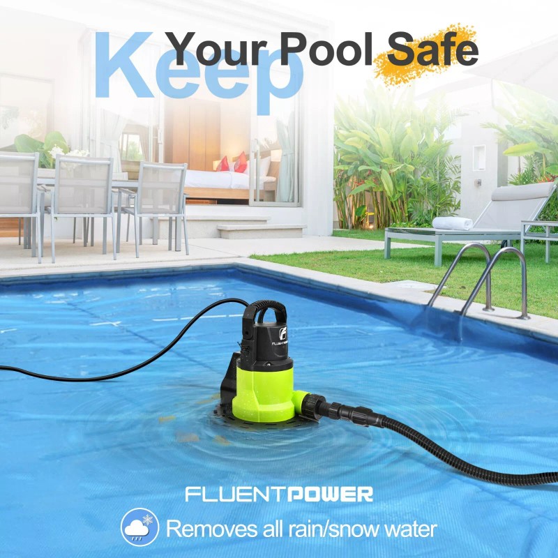 FLUENTPOWER Automatic Pool Cover Pump, 3/4 HP 3300GPH Submersible Water