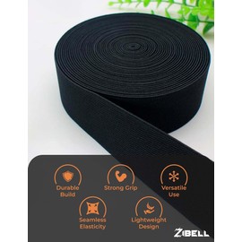 ZIBELL - Bandas elásticas para costura de pantalones y ropa, color negro, 1 pulgada (tamaño de 25 mm), 10 metros de longitud, carrete de punto de alta elasticidad, arte y manualidades, proyectos de