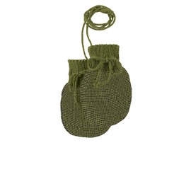Disana Knitted Gloves, 100% Organic Merino Wool GOTS, IVN Best | with Knitted Cord | Newborn Baby Unisex | Baby First Equipment | Made in Germany, Olive anthracite