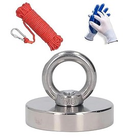 Fishing Magnet Set, 500 lb Rare Earth Neodymium Magnet, Powerful Magnet Fishing Heavy Duty Tool with 65 ft Recovery Rope, Durable Gloves for Recovery Tools and Searching for Treasures