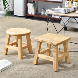 XDSTOOL Solid Wood Stool 10 inch Wooden Stool for Kids Small Short Stool Shoe Changing Step Stool Round (Natural Square)