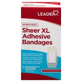 Leader Sheer XL Adhesive Bandages, Packs ofBlends with Skin, Helps Prevent Infection, Long Lasting, First Aid and Wound Care Protection, Compare to Band-Aid, All One Size 2" x 4", 10 ct.