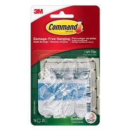 Command 3M, Ganchos Organizadores de Cables Removibles para Exteriores, Transparentes, 16 und por paquete, Organiza sin dañar tus paredes