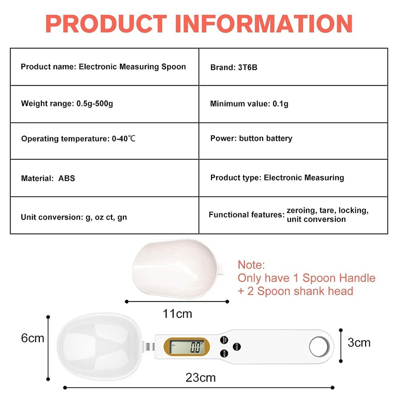 3T6B Digital Spoon Scale Electronic Measuring Spoon with 2 Replaceable