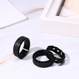 Flongo 3 Pieces Fidget Rings Set Wide 8 mm Stainless Steel with Celtic Knot Rotating Spinner Ring Anti Anxiety Band Ring Viking Fidget Ring Gift for Friend Women Men Finger Ring Black, Non-gemstone,