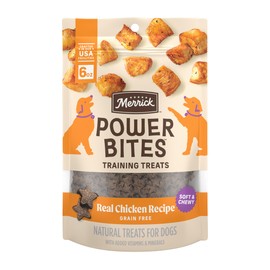 Merrick Power Bites Chicken Recipe Soft Dog Treats, Grain-Free Dog Snack with Real Chicken, 6 oz Bag