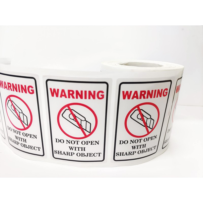 2x3 inch "Do Not Open with Sharp Object" Industrial Warning