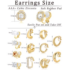Wrlcorly 13 Pairs Clip on Earrings for Women 14K Gold Silver Plated Chunky Hoop Clip Earrings CZ Pearl Knot Twist Tube Waterdrop Croissant Non Pierced Hoop and Studs Fake Earring Jewelry Set