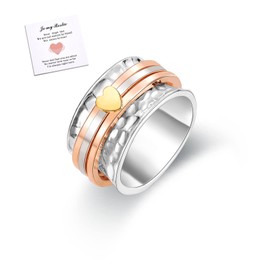 USEEDOVIA Anxiety Ring for Women, Rotate Vintage Heart Cut Stress Relief Fidget Finger Ring | Spinner Fidget Rings Anti-anxiety Heart thumb Rings Gifts for Teen Girls NO.6 L 1/2