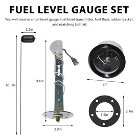 ZNDAW 2" 52mm Fuel Level Gauge, 12V Fuel Tank Meter w/Fuel Level Sensor E-1/2-F Pointer, Universal Gauge Float Gas Tank Sending Unit for Boat Truck RV Motorcycle, Car Accessories